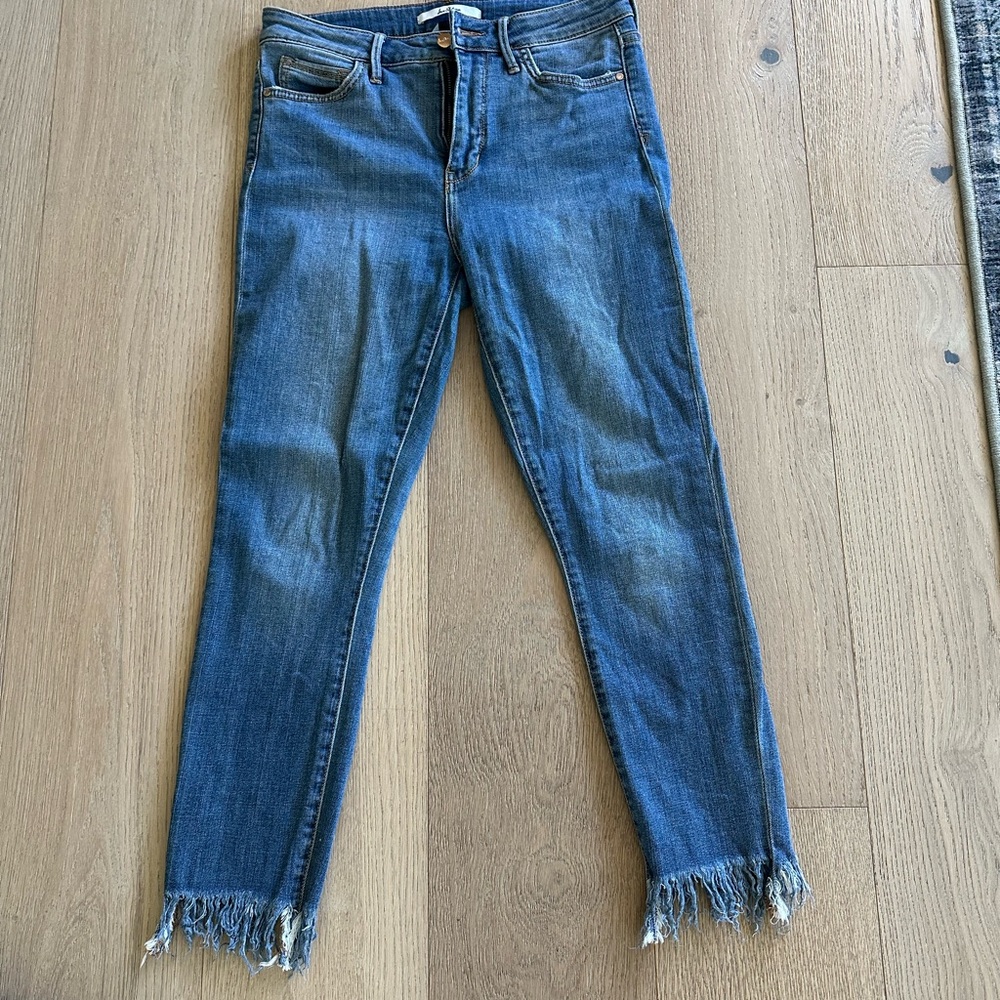 Sam Edelman Blue Ankle Cropped Jeans Frayed Hem